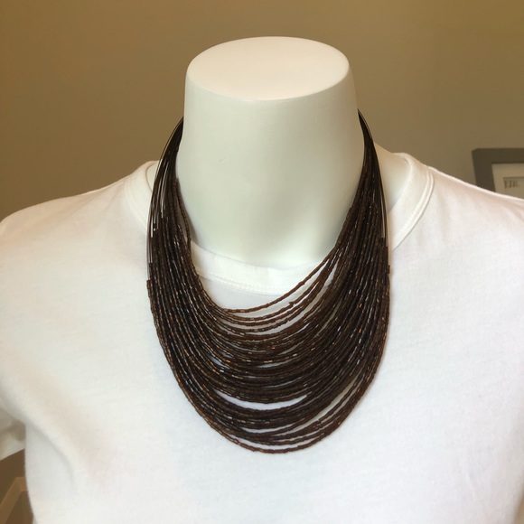 Brown Glass Beads Statement Necklace - Picture 1 of 6